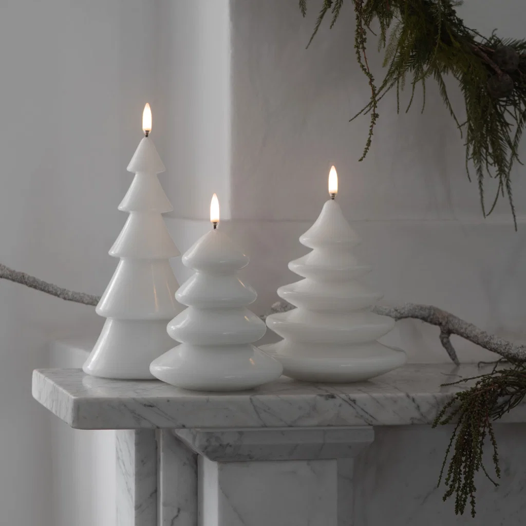 LED Kerze Christmas Tree Nordic White glatt 13x15cm kerzen, weihnachtsdekoration, weihnachtsbaum, kerzenhalter, porzellan