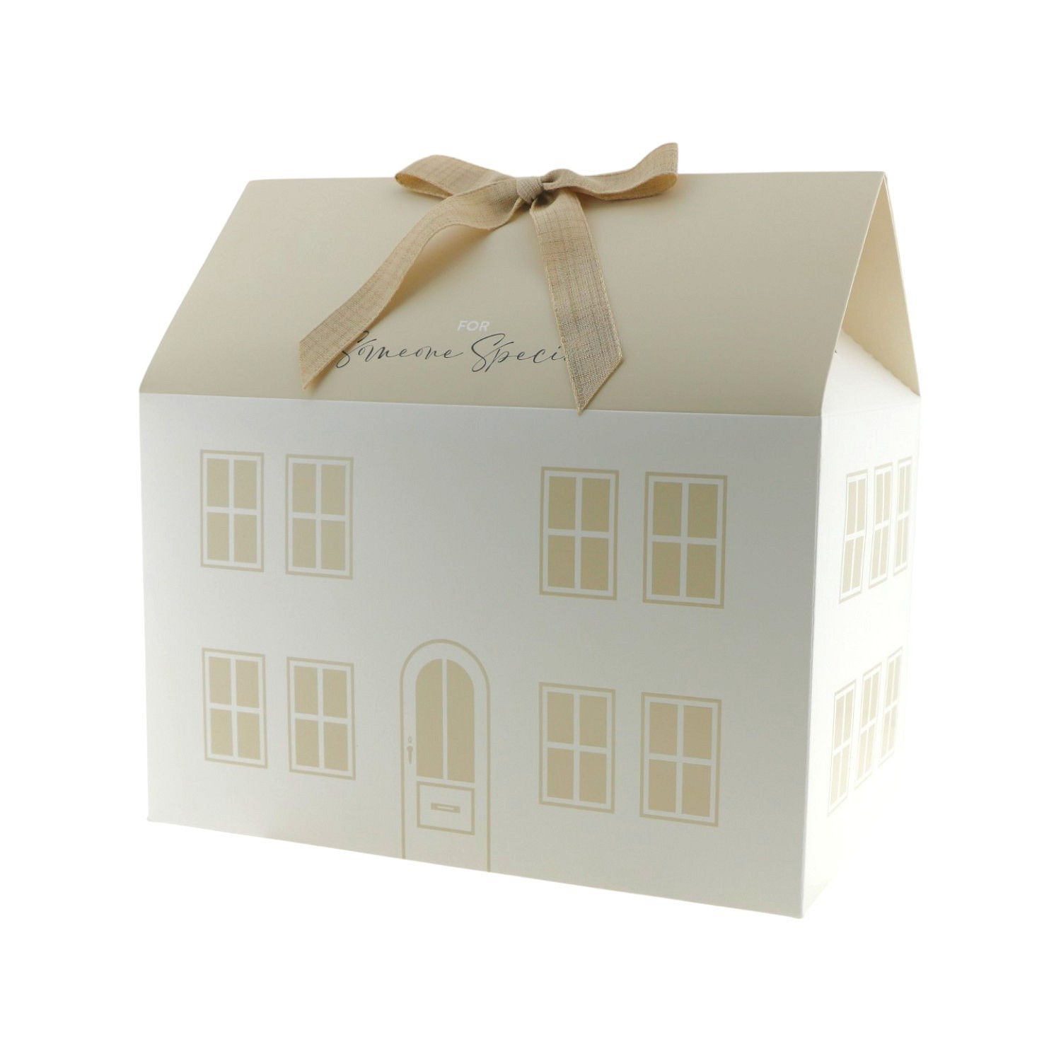 Geschenkbox, Hausform, Bogenband, Kartonbox, Dekorbox