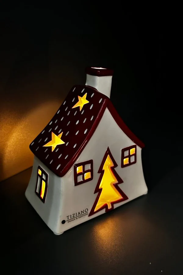 Teelichthaus Oliveto breit rot/cremeweiß Teelichthaus Oliveto breit rot/cremeweiß