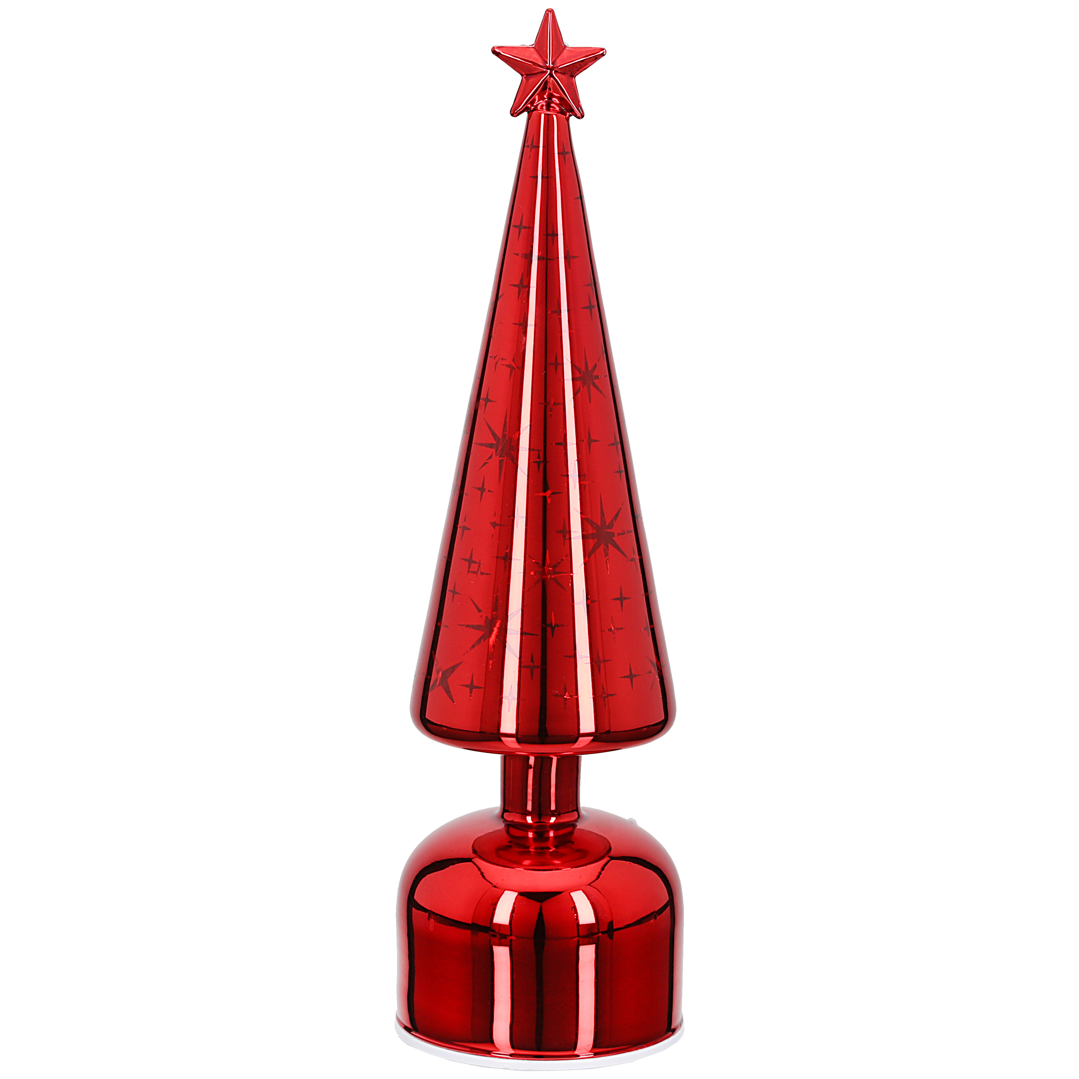 Dekoobjekt Rotery LED Baum aus Glas rot 33cm Weihnachtsdeko, Christbaumspitze, Glitzerrot, Tannenbaum, Star