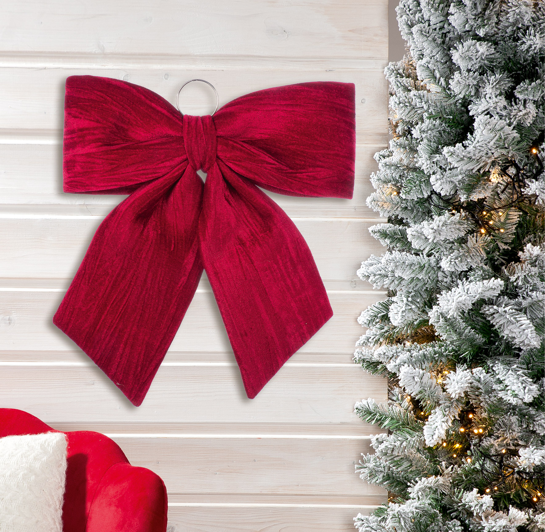 Deko Hänger Schleife rot 56cm Weihnachtsdeko, großer Schleifenband, Rot, Velvet, Baumdekoration