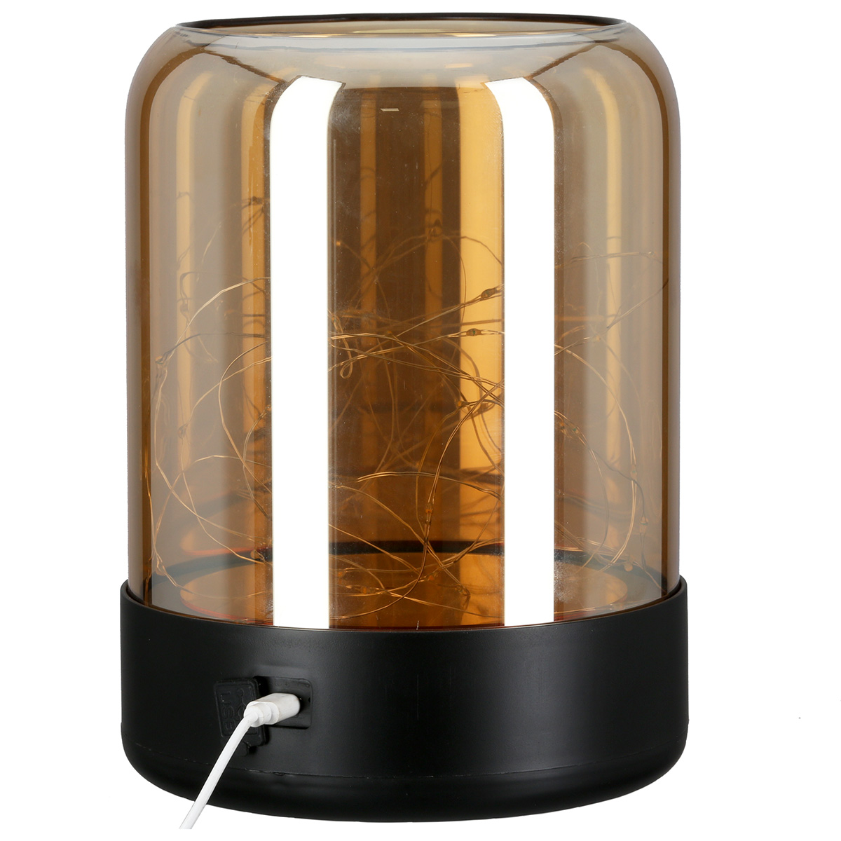 Windlicht Brightshine braun LED Glas 22cm Lampen, Tischlampe, Glasgehäuse, Bakelite-Look, Stromkabel