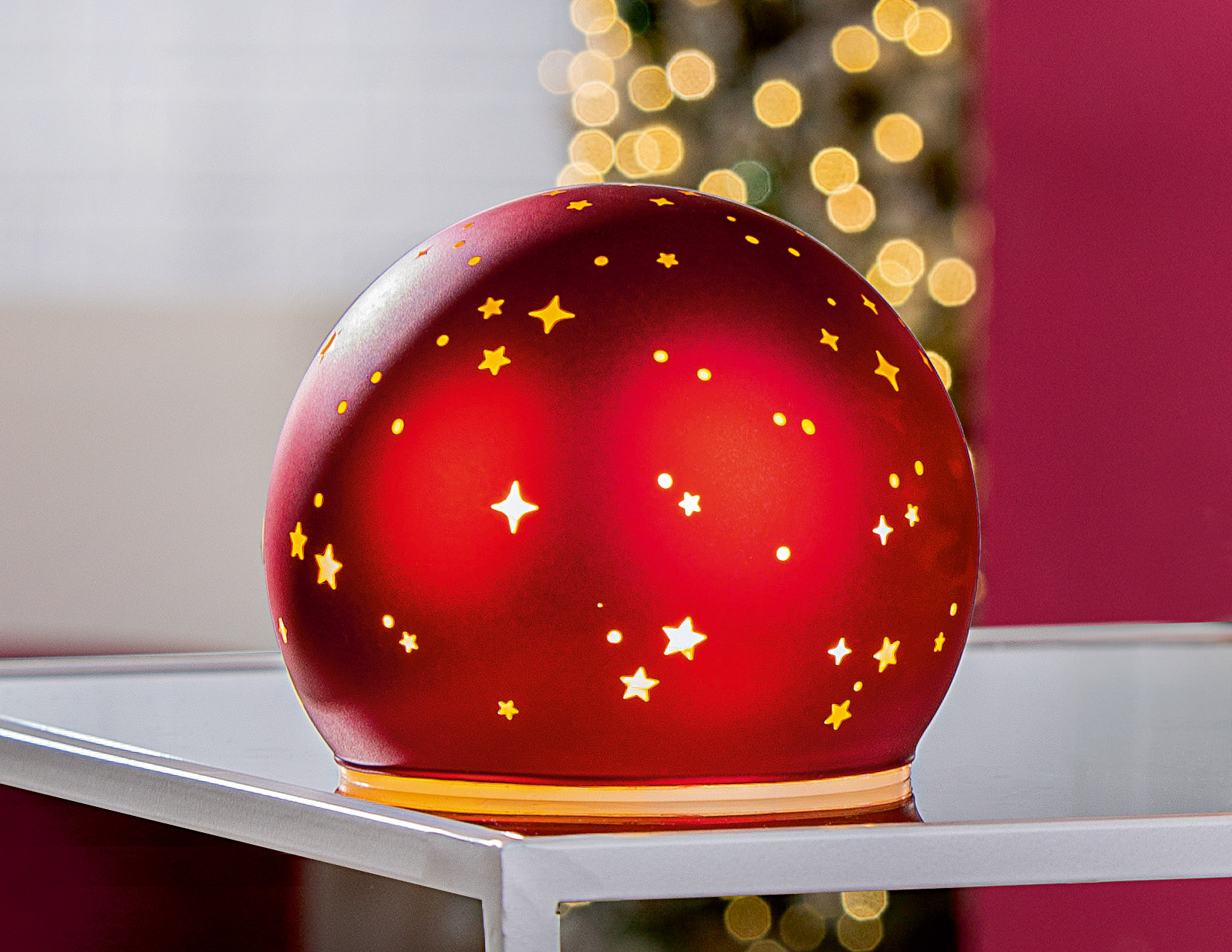 Lichterball, Glaskugel, Rot, Sterne, Dekoration