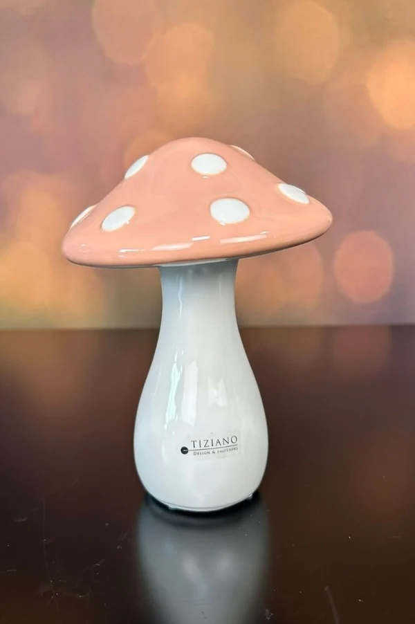 Deko Pilz Ponti Lachs 18cm pilzfigur, keramik lampe, rosa pilz, weißer schliff, Tiziano design