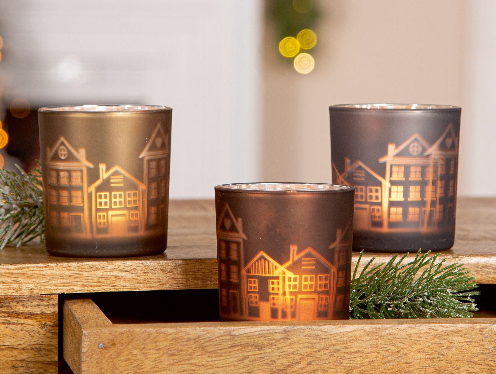 Windlicht Stadtlichter braun 8cm Pokal