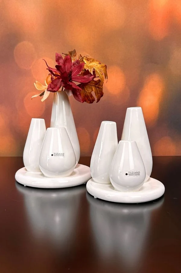 3er Multivase Rosalia cremeweiß Keramik 18cm Vase, Deko Vase, Blumenvasen, Porzellan, Lichtweiß