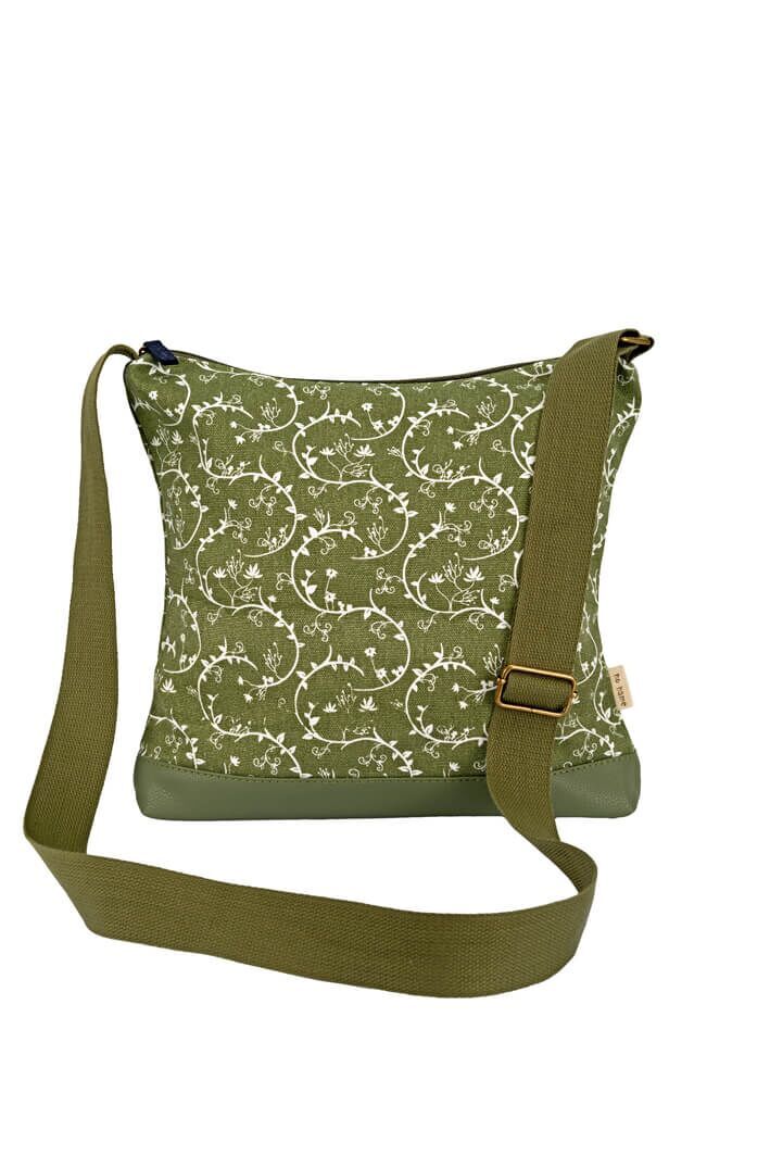 Shoulder Bag Blossoms grün 300 Leinwand, Zubehör, Tasche, Handtasche, Geldbörse