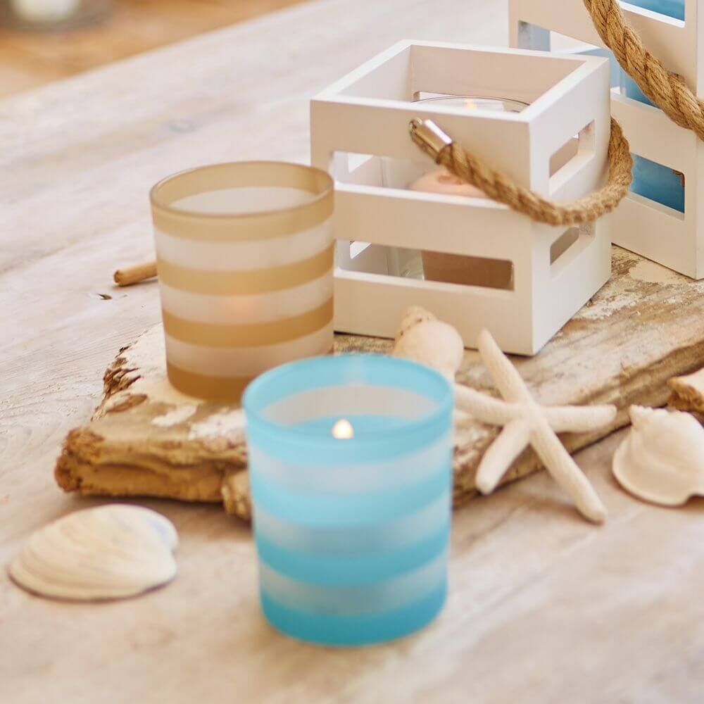 Coastal Stripe Teelichthalter hellblau