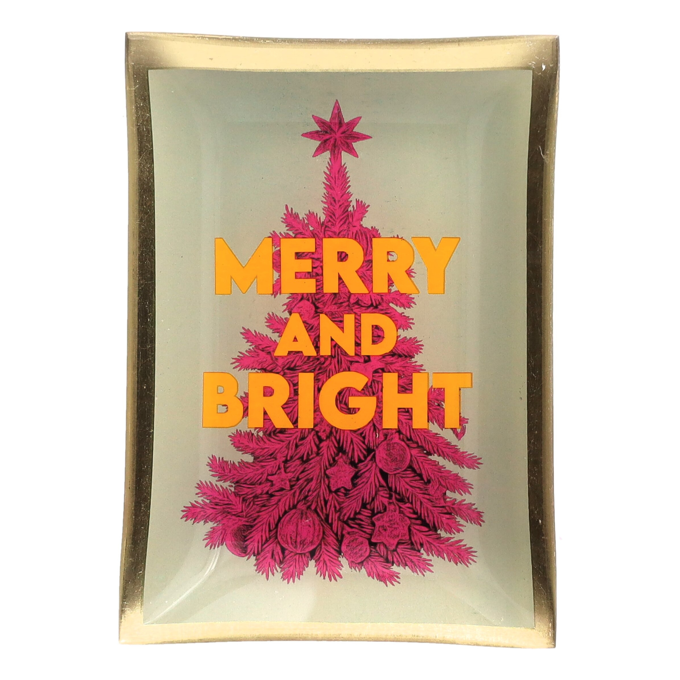 Weihnachtskarte, Weihnachtsbaum, Merry and Bright, Glitzerfarben, Goldrand