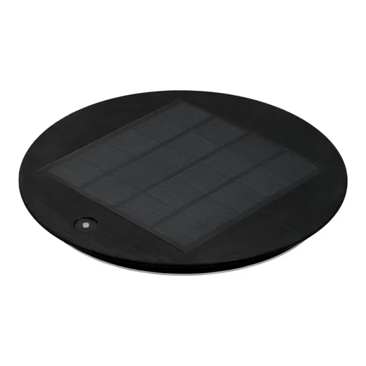 Piffany Solar Down Light Big LED, Schwarz, 22x3cm Solarpanel, runder Ladepad, drahtloser Ladevorgang, solarbetrieben, flache Scheibe