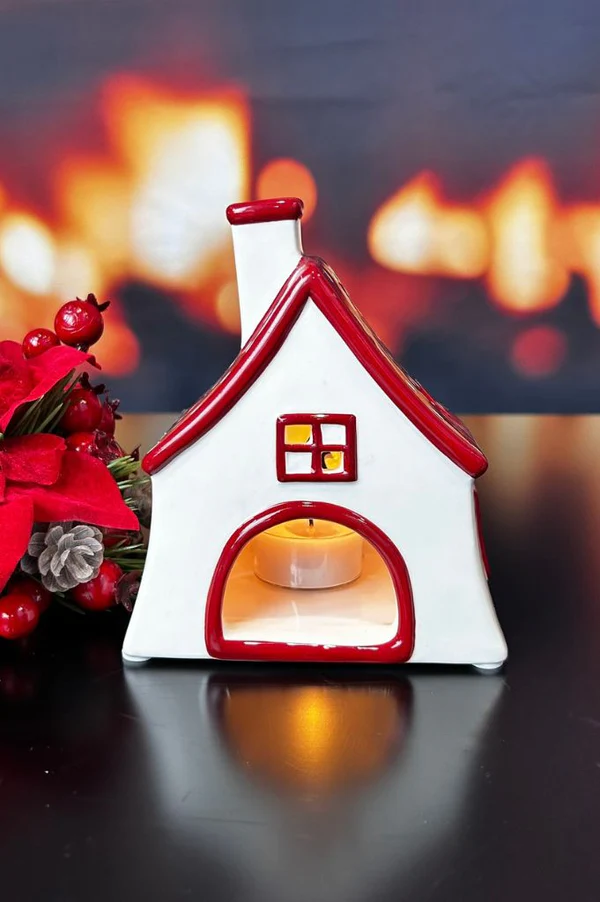 Teelichthaus Oliveto breit rot/cremeweiß Teelichthaus Oliveto breit rot/cremeweiß