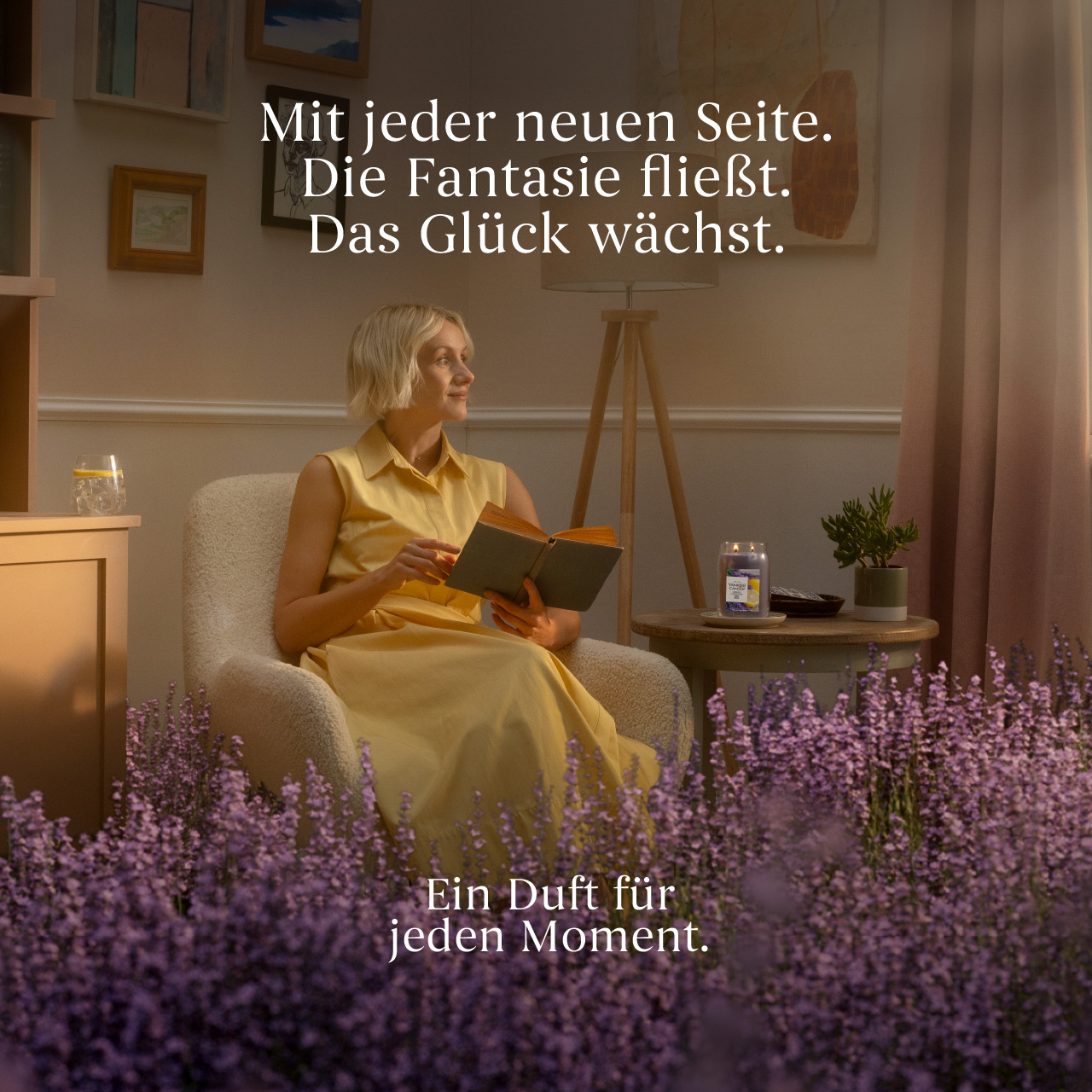 Sessel, Lesender, Buch, Raumduft, Lavendel