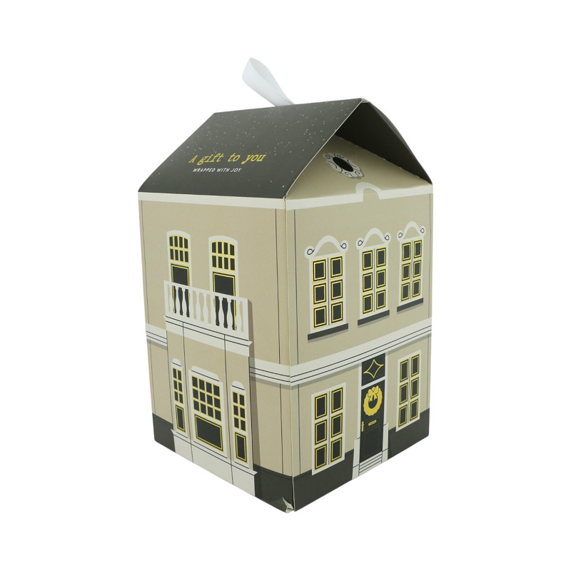 House Scandi Geschenkverpackung 14x23cm house-shaped box, Geschenkbox, Cartoon Gebäude, Beige Farbe, Fenster Muster