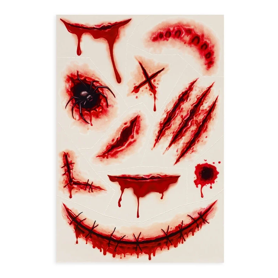 clown face, blood red, stitches, scarred mouth, smeared face