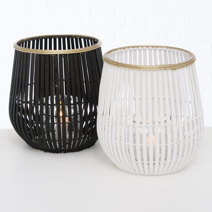 Windlicht Karunya weiß Bambus 27cm