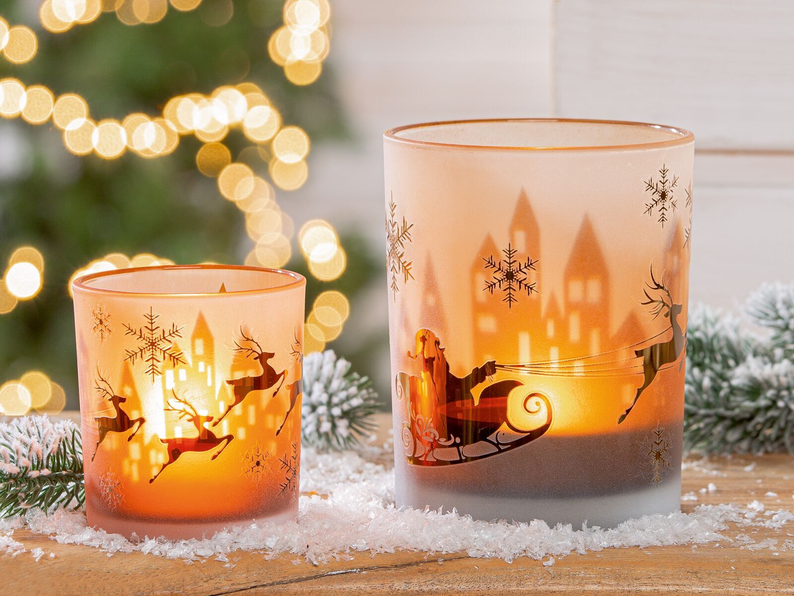 Windlicht Schlitten Rentiermotiv 8cm Pokal