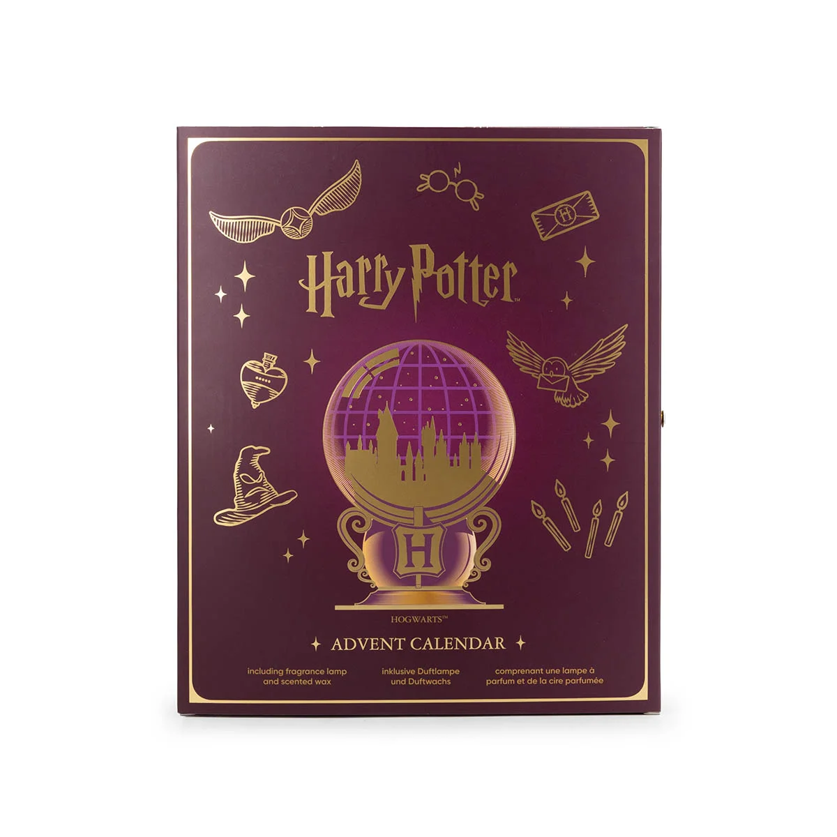Harry Potter™ Adventskalender mit exklusiver Duftlampe Adventskalender, Harry Potter, Globus, Gold-Print, Lila Box