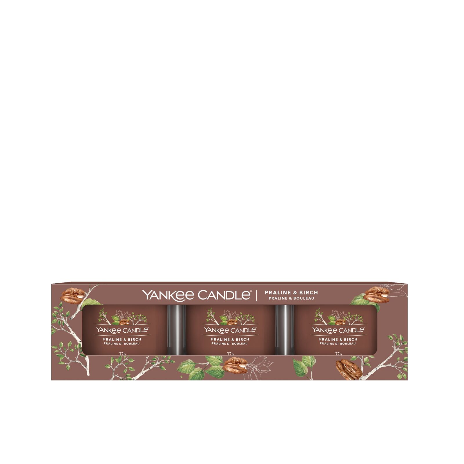Signature-Filled-Votive-3-Pack-Praline-Birch1 Praline & Birch 37g Glasvotivkerze 3er Pack
