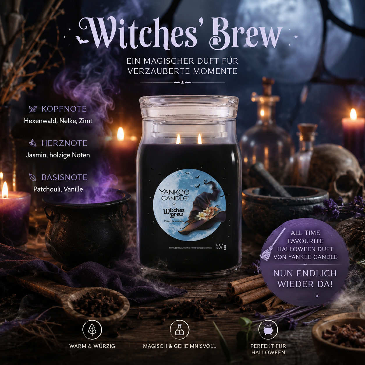 Witches Brew Signature Jar 567g 2-Docht Kerzen, Glasbehälter, Hexenbrau, Kerze, Halloween