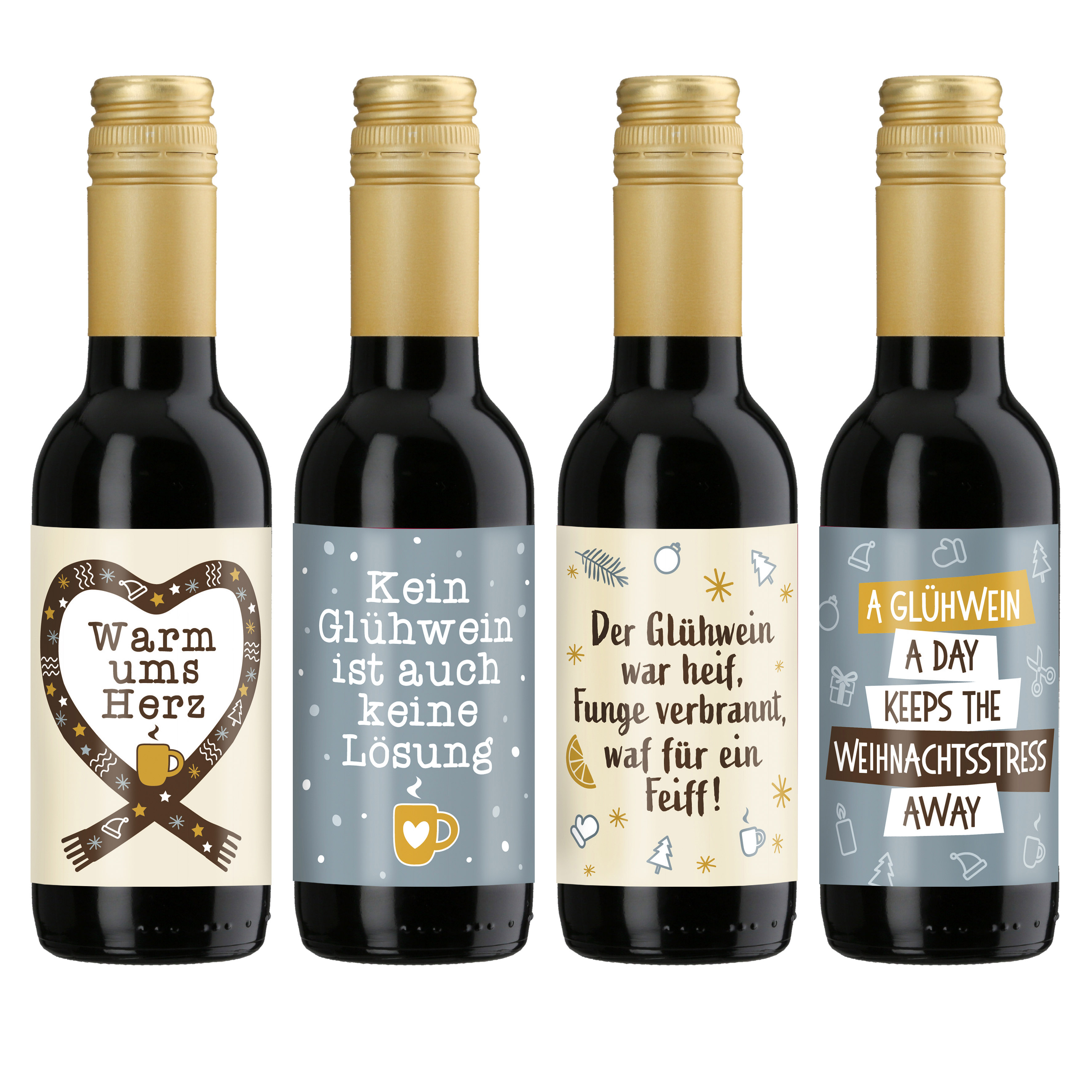 Weinflasche, Glühwein, Weihnachtsflasche, Weihnachtsgeschenk, Etikett-Design