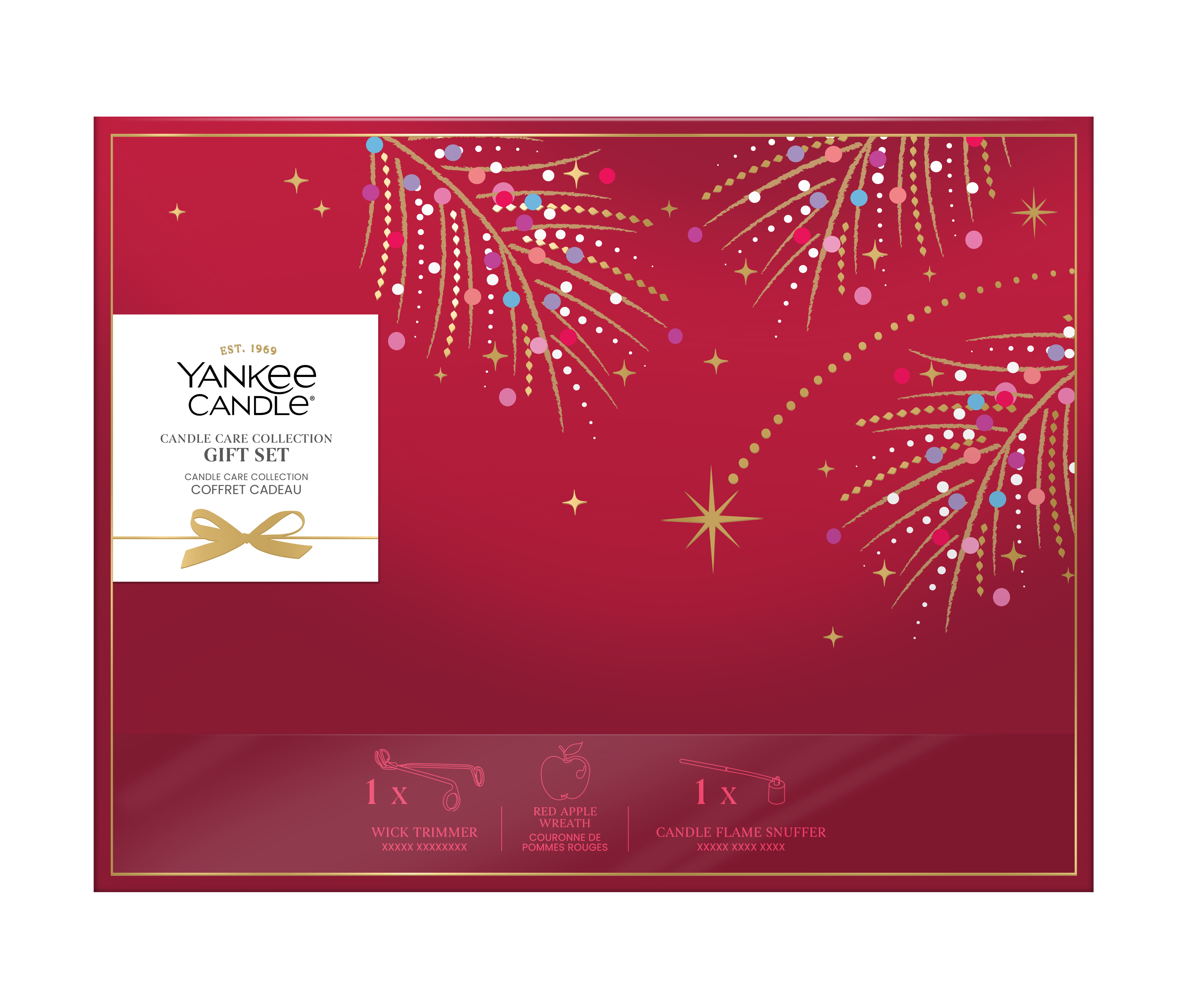 Kerzen-Set, Geschenkbox, rote Dekoration, Feuerwerk, Dekorationsbox