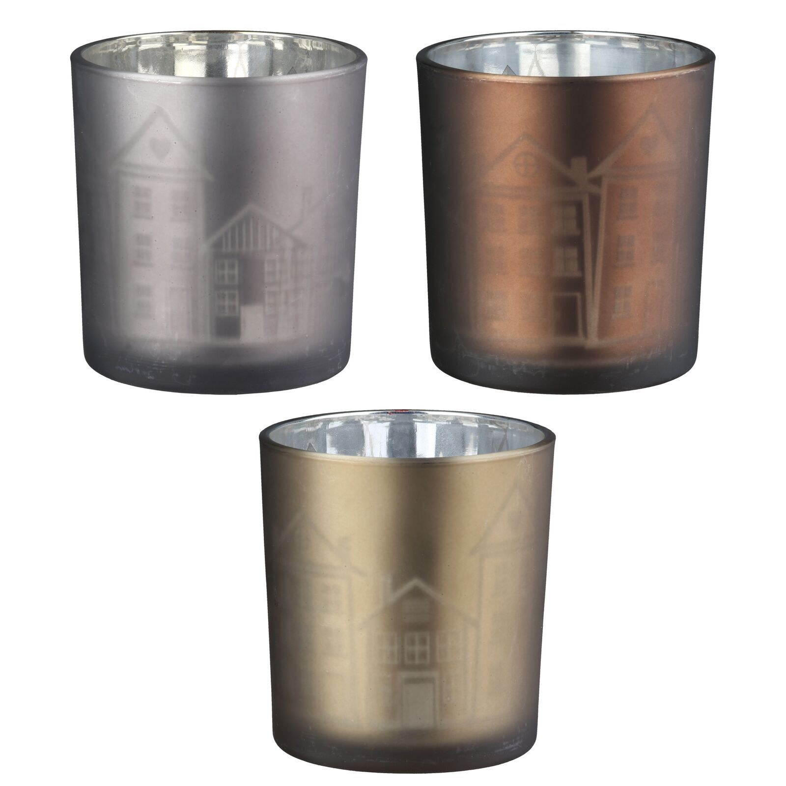 Windlicht Stadtlichter creme 8cm Pokal, Stahl, Rauchrohr