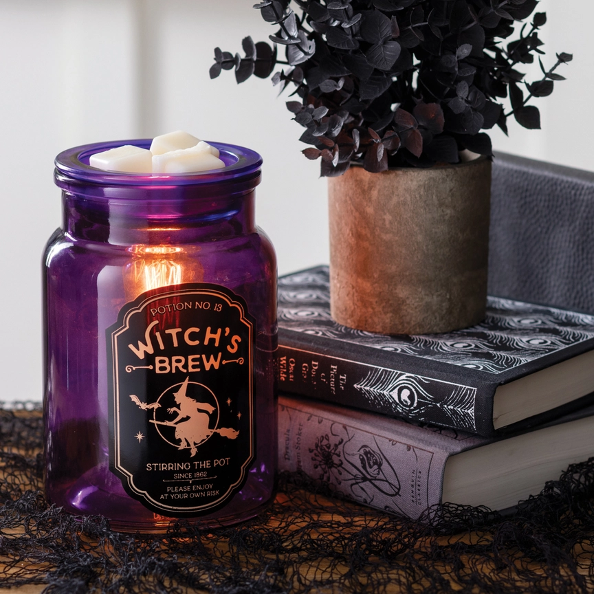 Witch's Brew elektrische Duftlampe Duftkerze, Glasgefäß, Violett, Hexenmotiv, Halloween