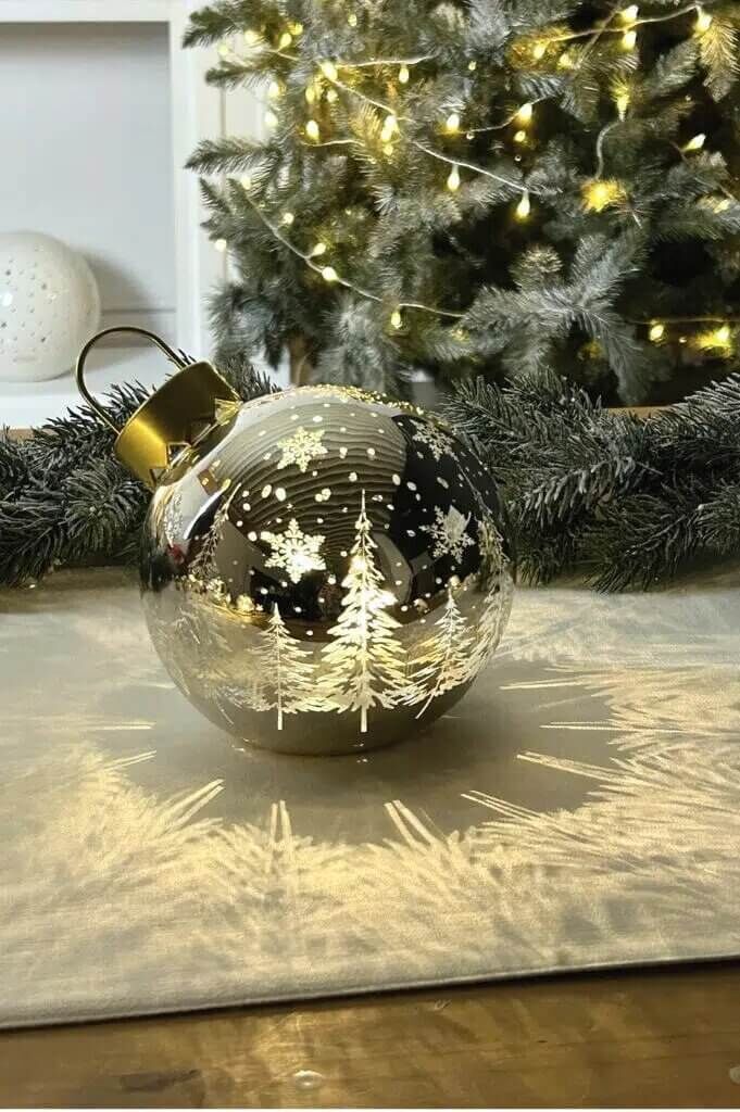 Lichtkugel Fabola Wald liegend 15cm LED silber Weihnachten, Weihnachtsdekorationen, Weihnachtsbaum, Christbaumschmuck, Festival
