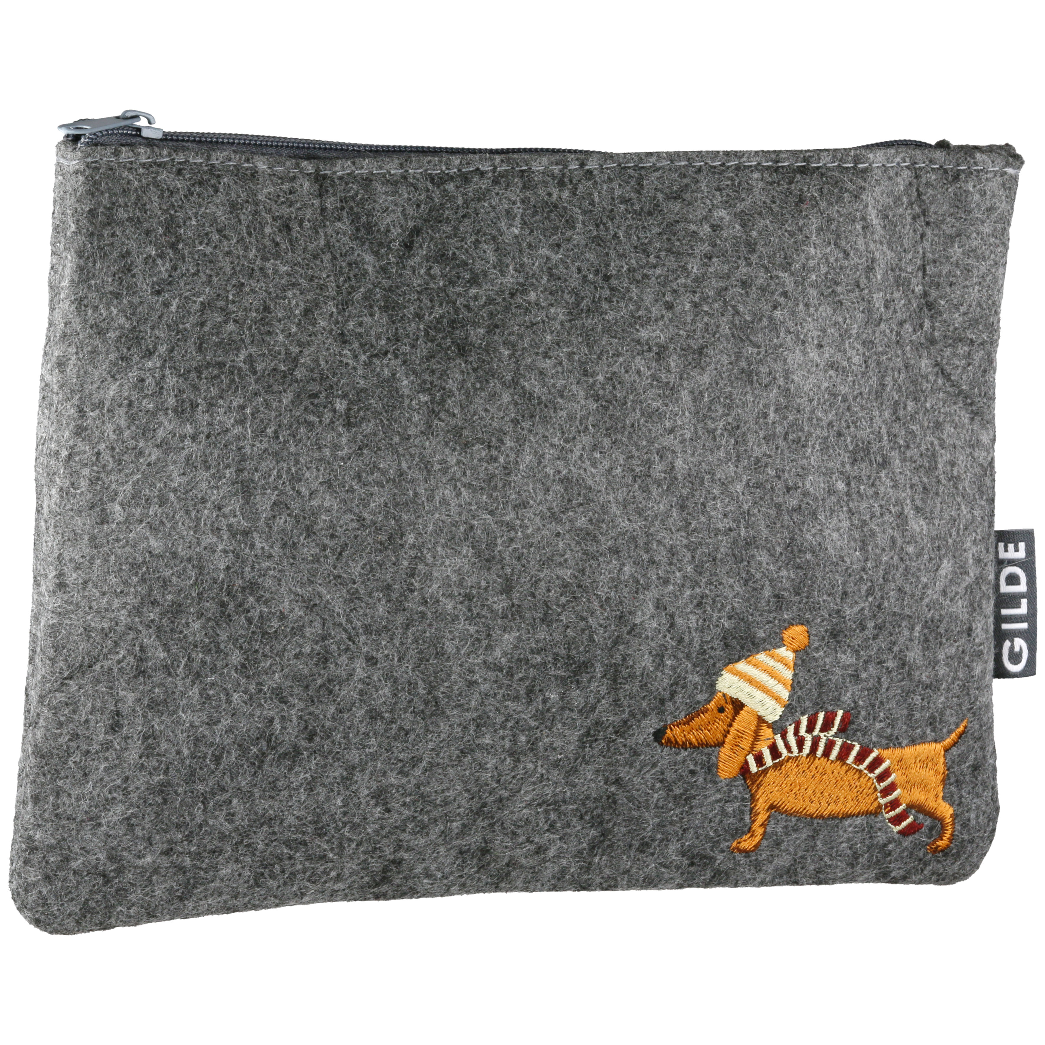 Tasche, Portemonnaie, Filz, Grau, Stickerei-Hund