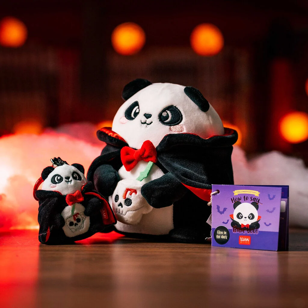Legami Plüschtier Panda Bam-Boo Halloween Mini Super Soft Plushie, Panda, Kuscheltier, Panda-Motiv, Halloween-Edition