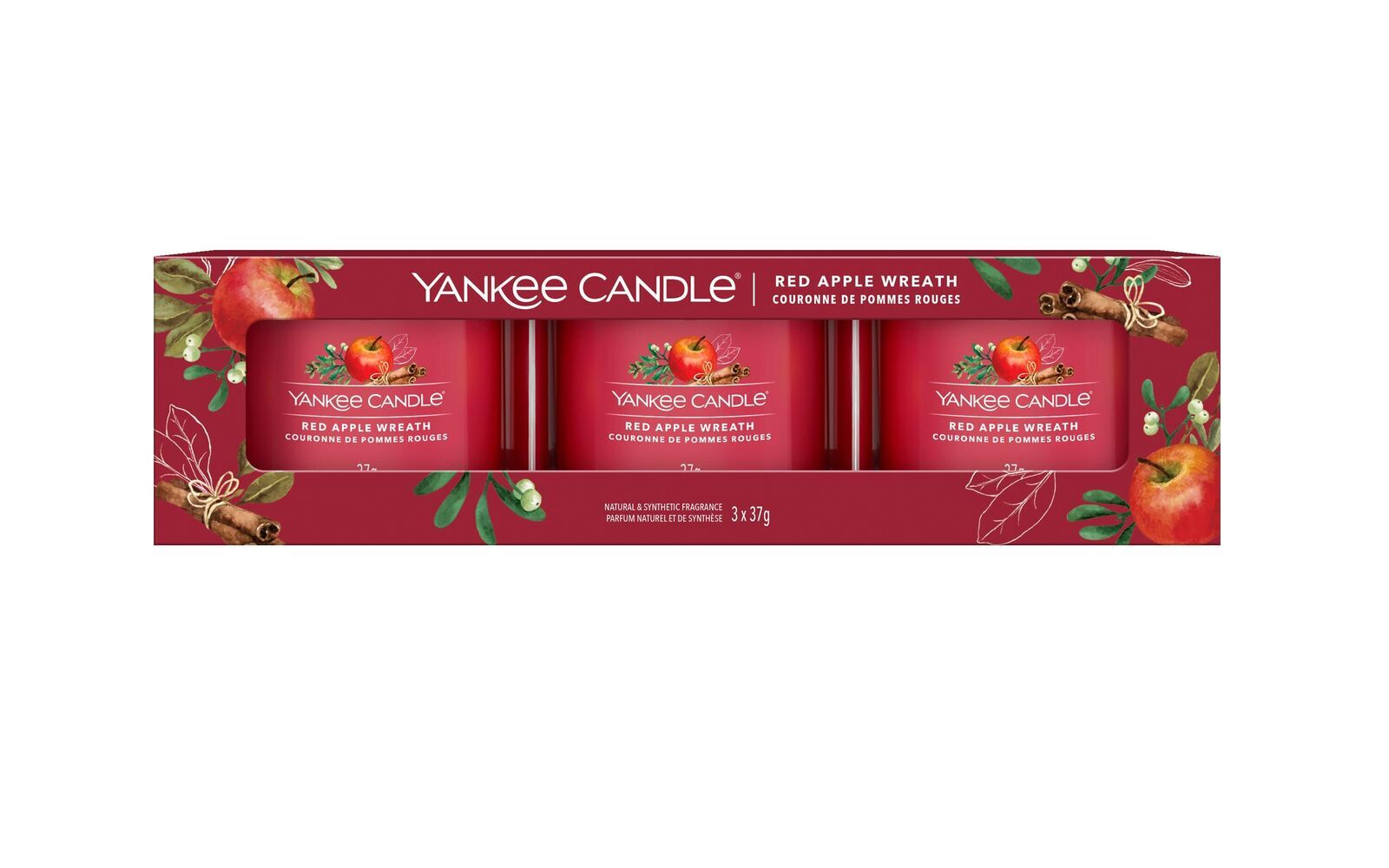 Signature-Filled-Votive_3-Pack_Red-Apple-Wreath Red Apple Wreath 37g Glasvotivkerze 3er Pack