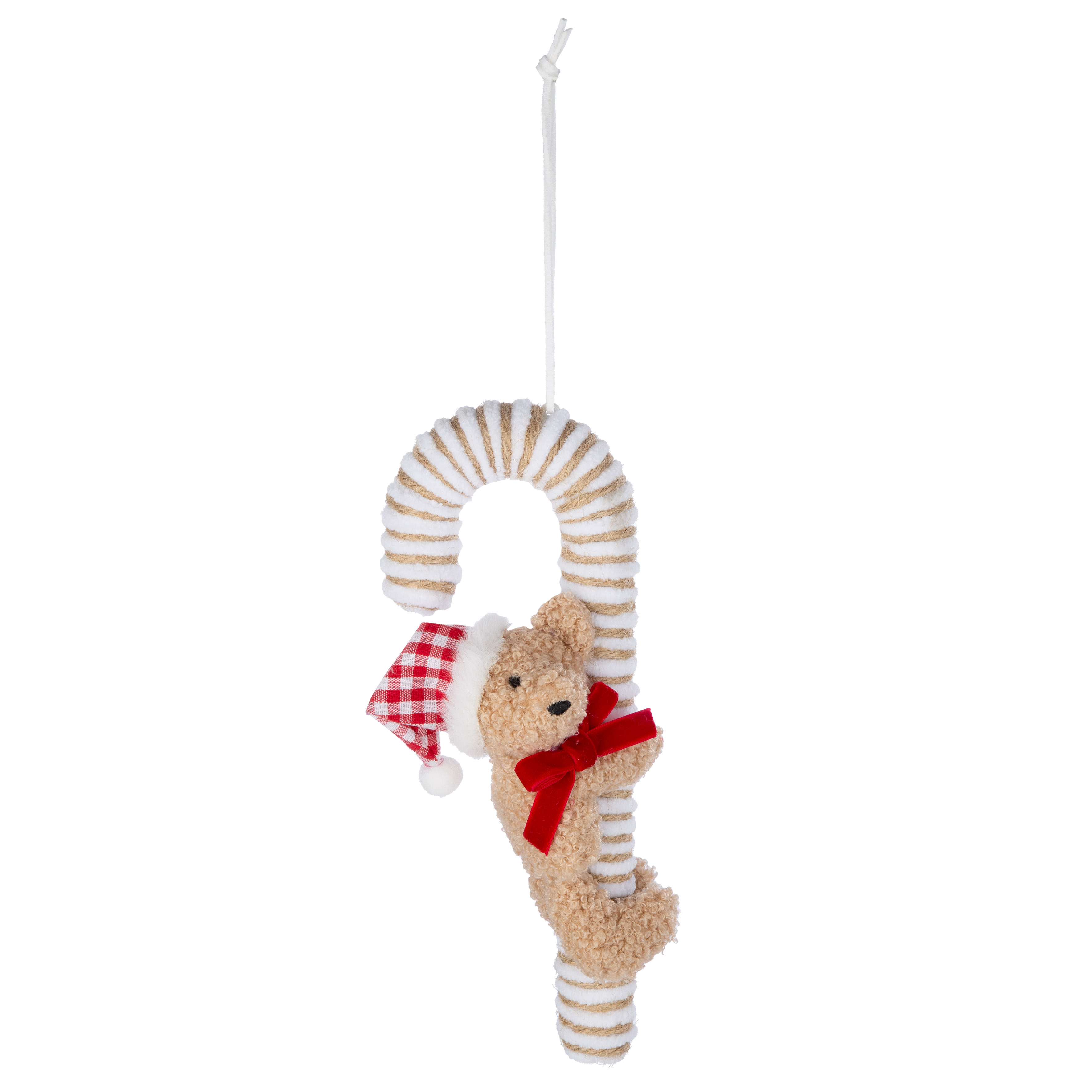 Hänger Zuckerstange Bärlig 16cm Kuscheltier, Weihnachtsdekoration, Stofftier, Zweige/Haken-Schmuck, rot-weiß