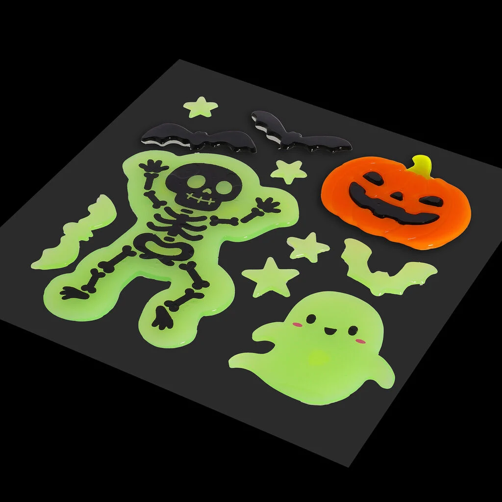 Halloween, Sticker-Set, Leuchtsticker, Skelett, Kürbis