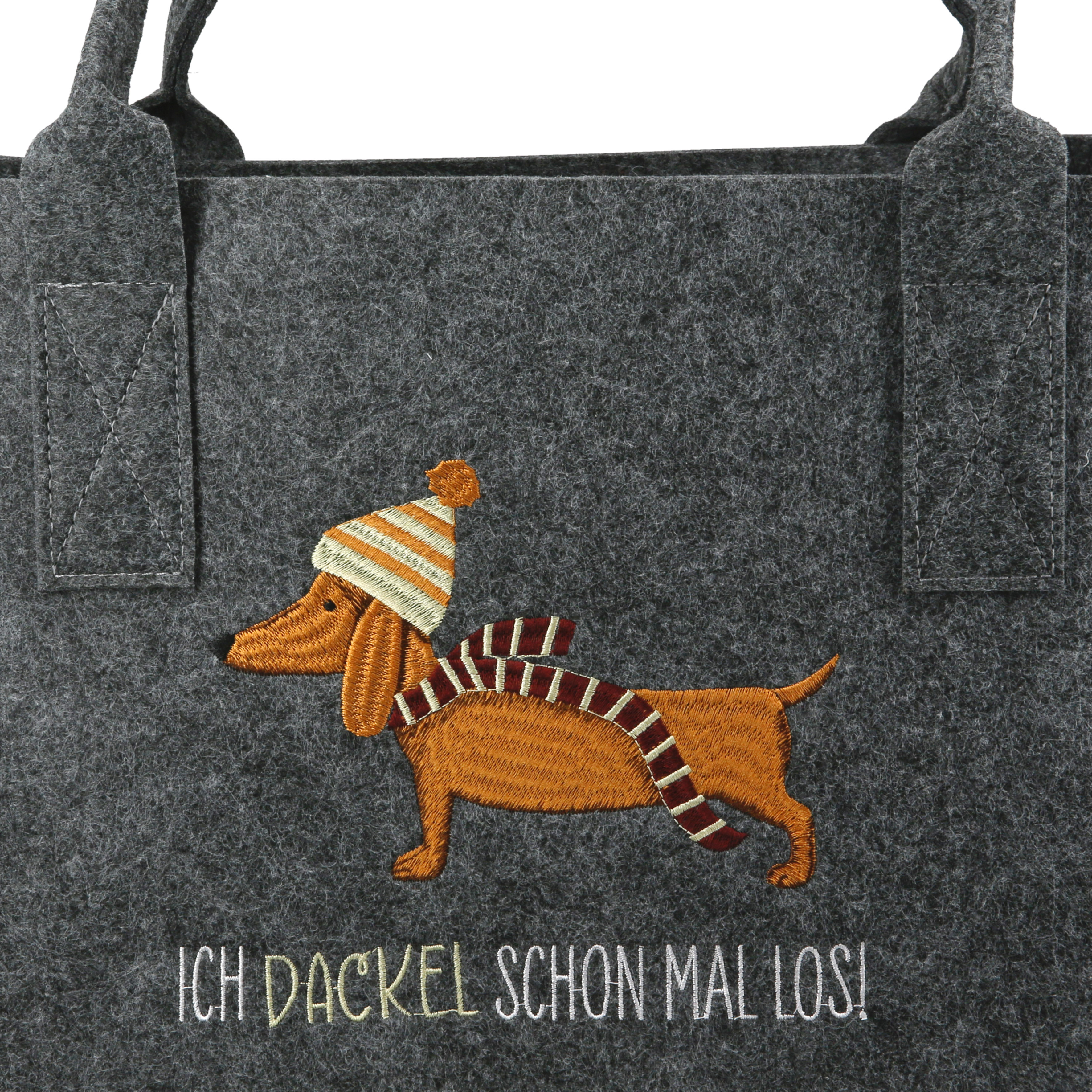 Tasche, Filz, Grau, Hund, Stickerei