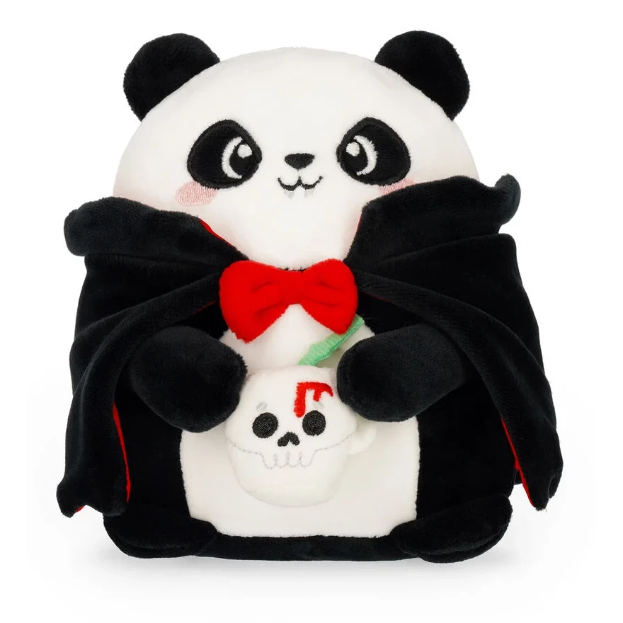 Legami Plüschtier Panda Bam-Boo Halloween Mini Super Soft Plushie, Panda, Panda-Bär, Schädelbecher, roter Schleife
