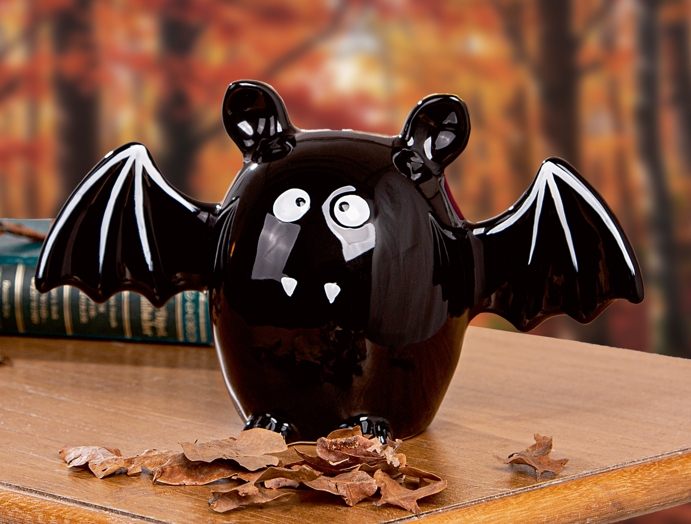Fledermaus, Fledermausfigur, schwarzes figurine, glasierte keramik, dekoration