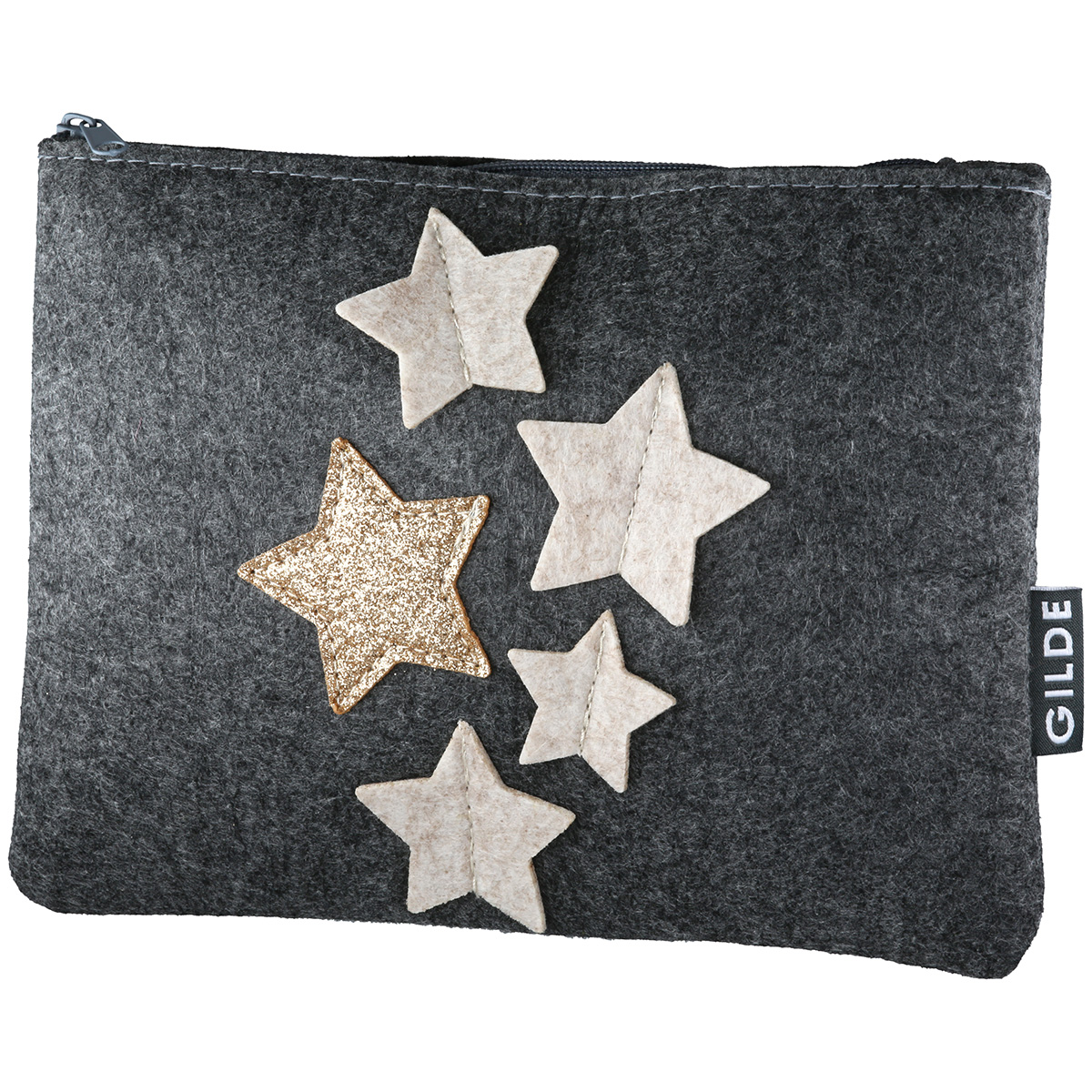 Täschchen Sternregen Filz grau Pouch, Reißverschluss, Sterne, Filz, Dunkelgrau