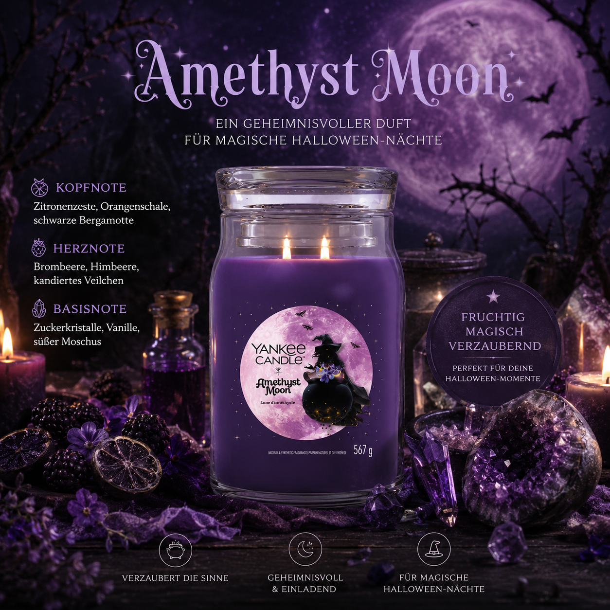 Amethyst Moon Signature Jar 567g 2-Docht Votivkerze, Lila Kerze, Amethyst Mond, Halloween Duftkerze, Kräuter?
