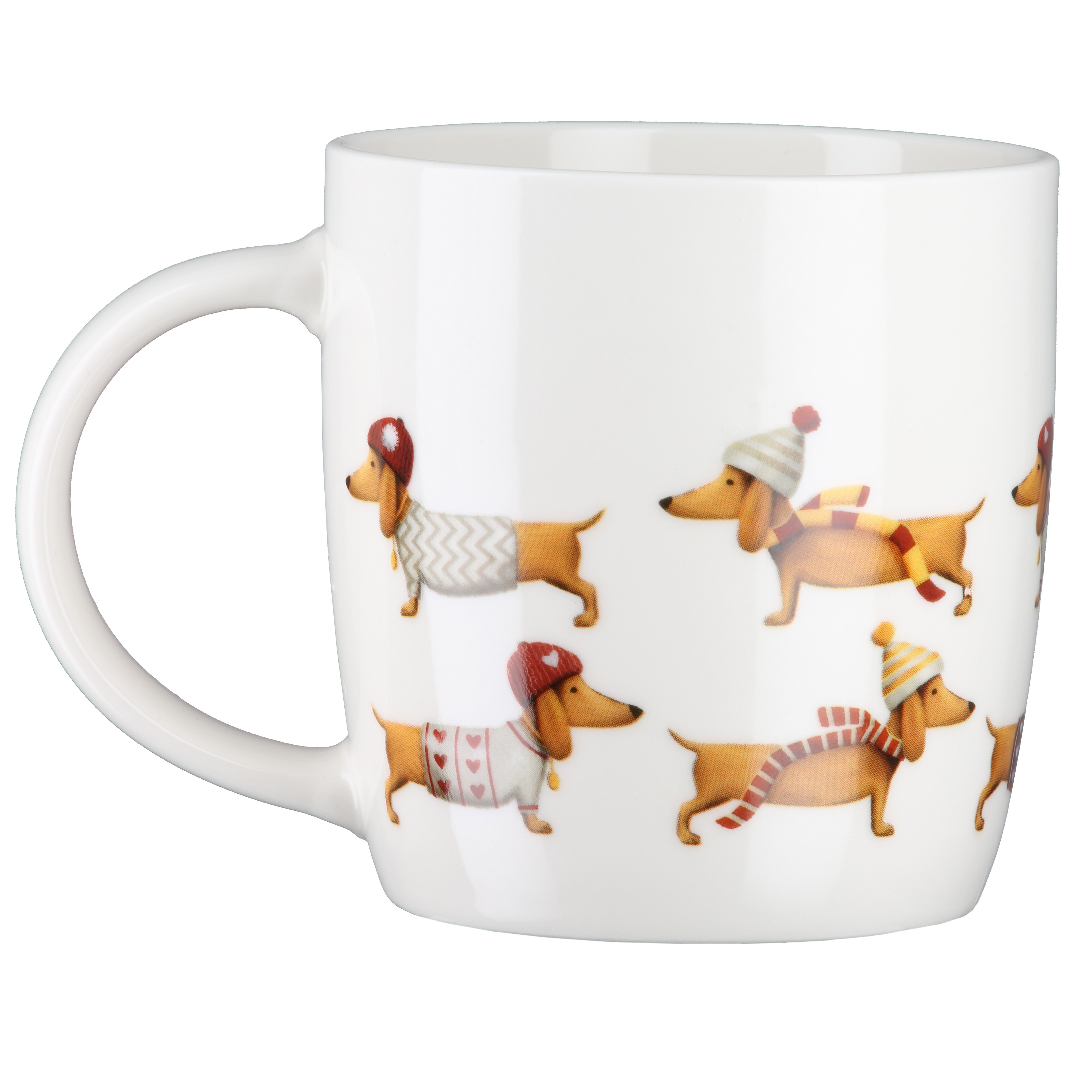 pug mug, dog mug, winter coat, patterned sweater, white mug