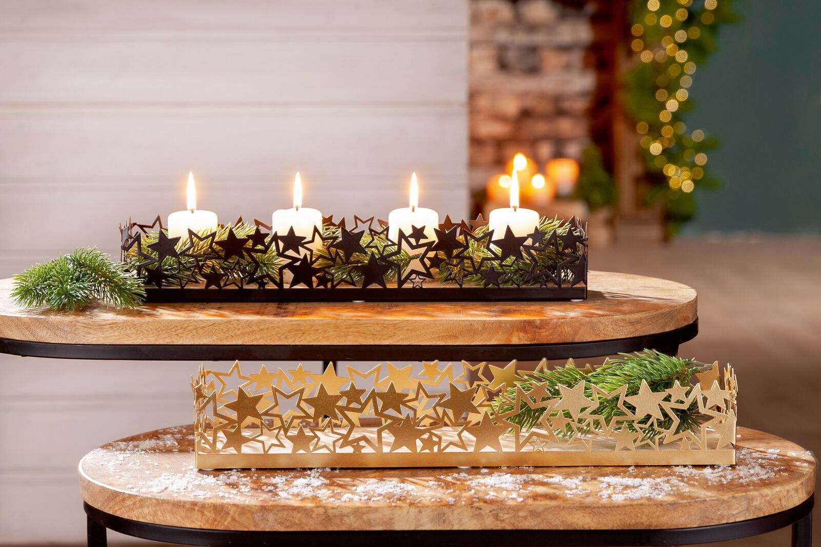 Deko Tablett Sternmotiv 36cm gold Kerze