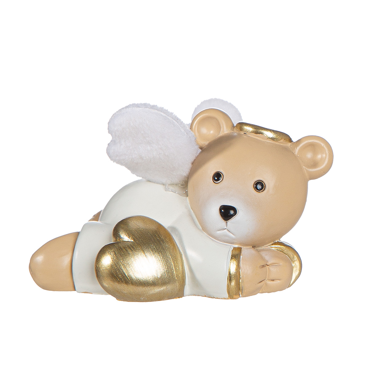 Dekofigur Bär Milo Herz liegend teddy bear, engel bär, goldenes herz, weiße kleidung, betende pos