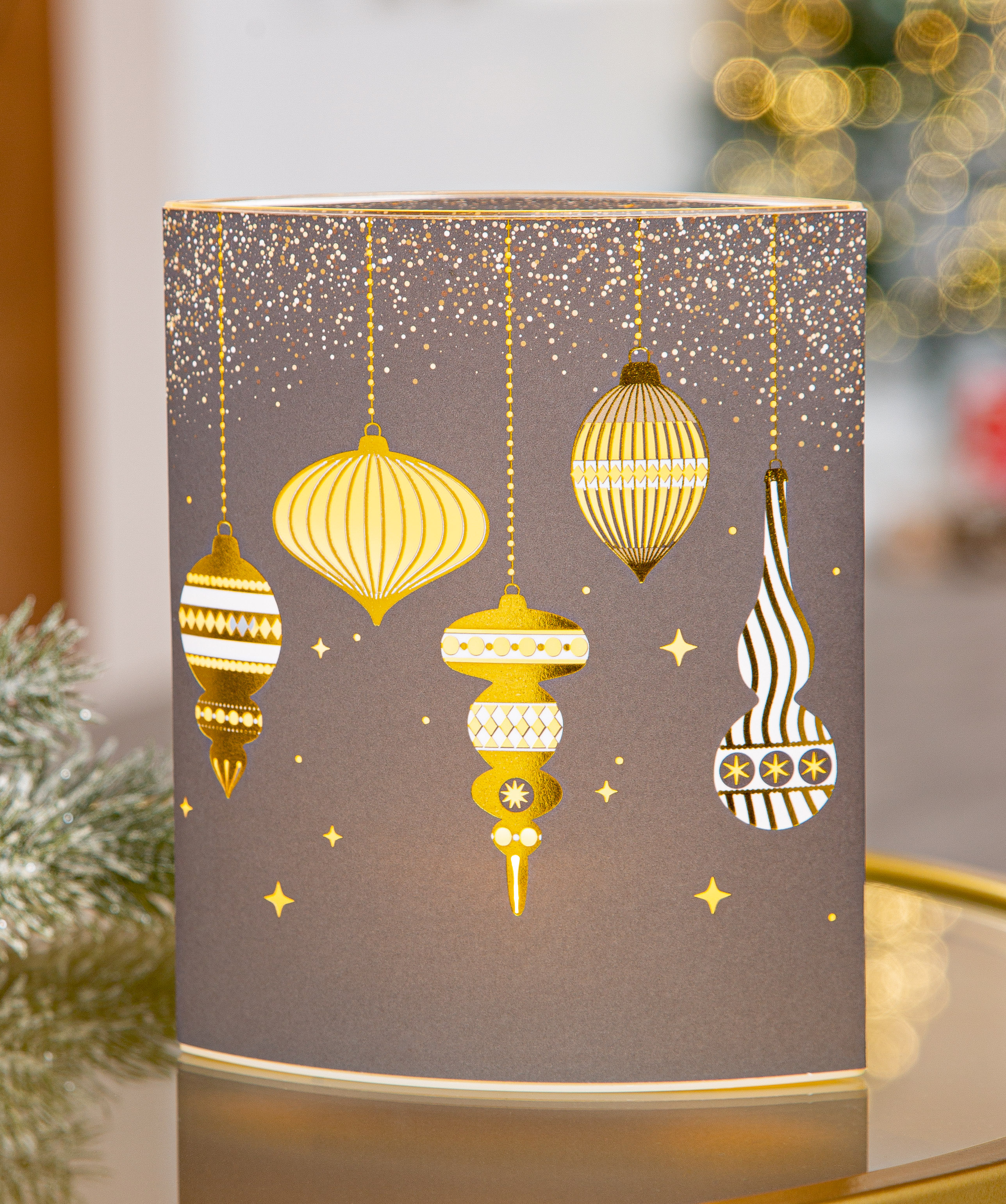 weihnachtsdekoration, lampions, ornamenten, gold, kugelfiguren