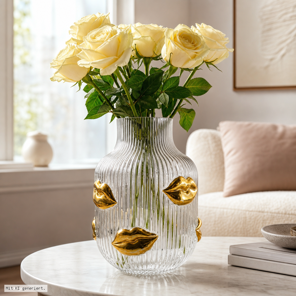 Vase, Glasvase, Rosen, Blumen, Gelbgoldene Akzente