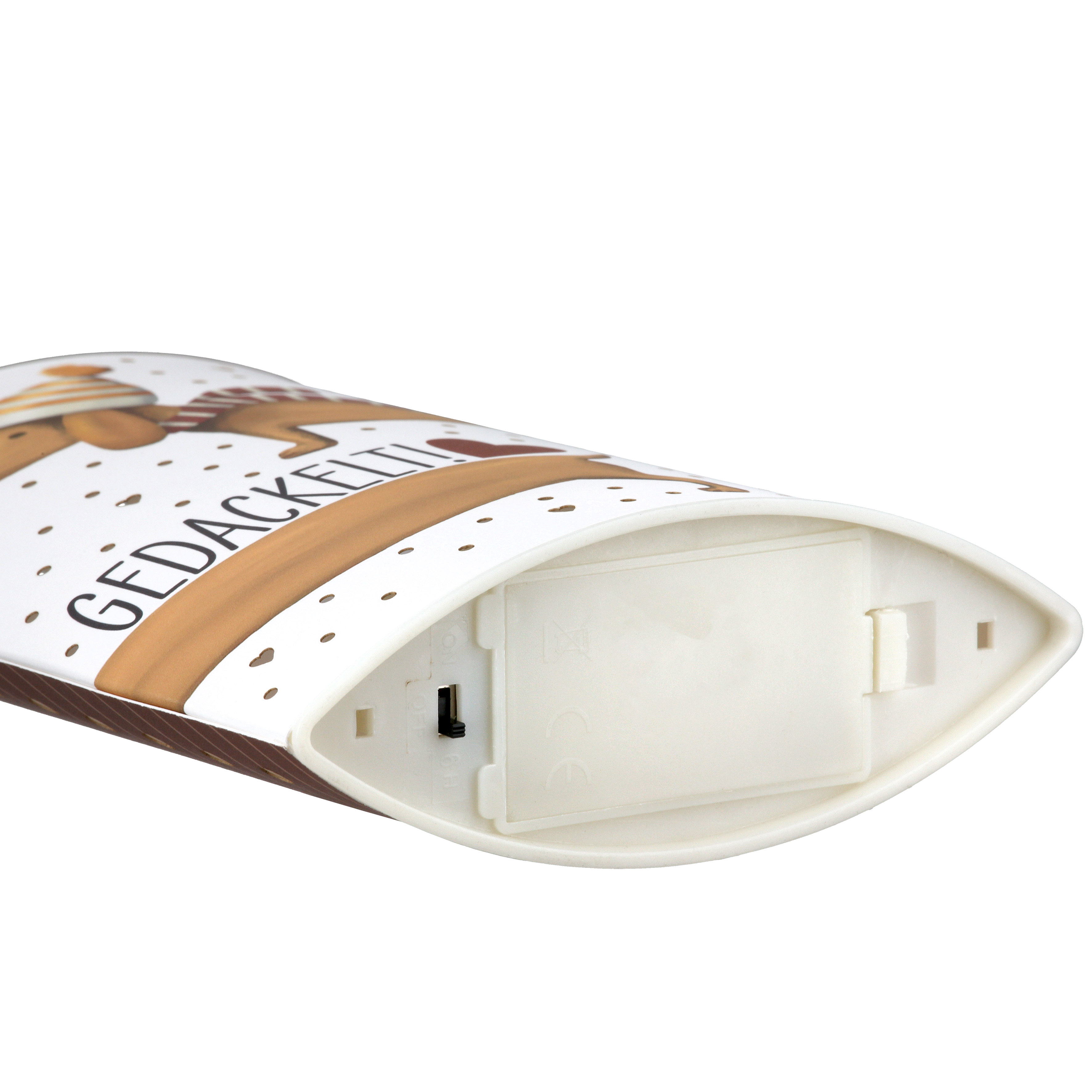Dekoleuchte Dackel Frieda LED Papier weiß Schokoriegel, Gebrauchsspielzeug, Pralinenverpackung, Aufbauöl, Druckauflage