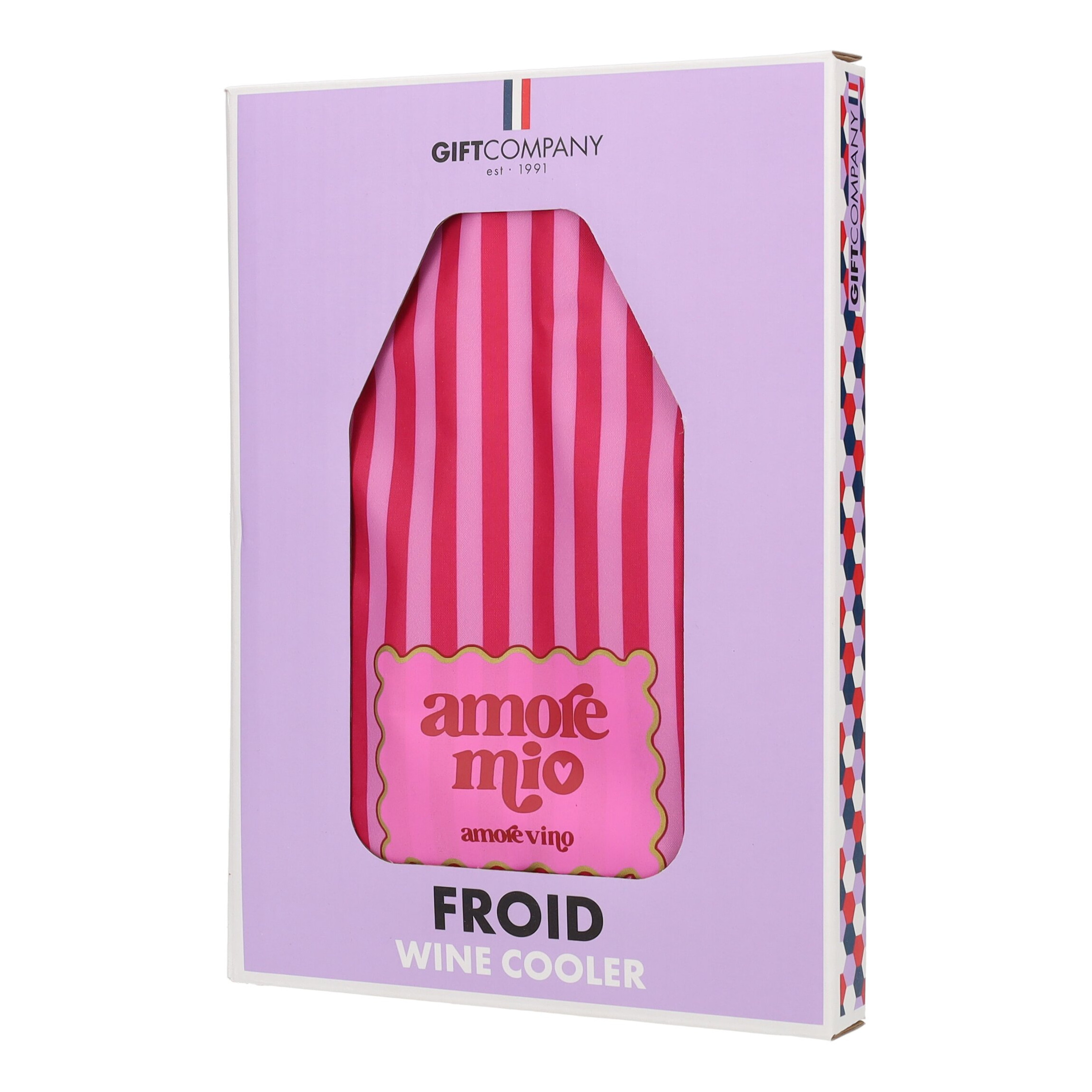 Froid Kühlmanschette Amore Mio neon pink/fuchsia 16x2x23,5cm Wein Kühler, Kühlbeutel, Flasche, Pink, Streifen