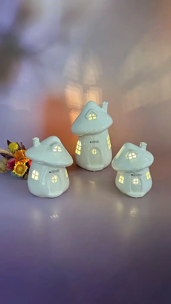 Pilz Haus Gardino LED 13cm Kunst, Kunsthandwerk, Porzellan, Töpferei, Präsentation des Essens