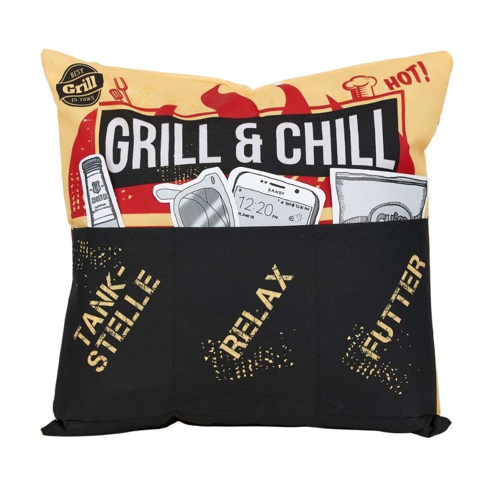 Outdoor Kissen mit Taschen - Grill & Chill