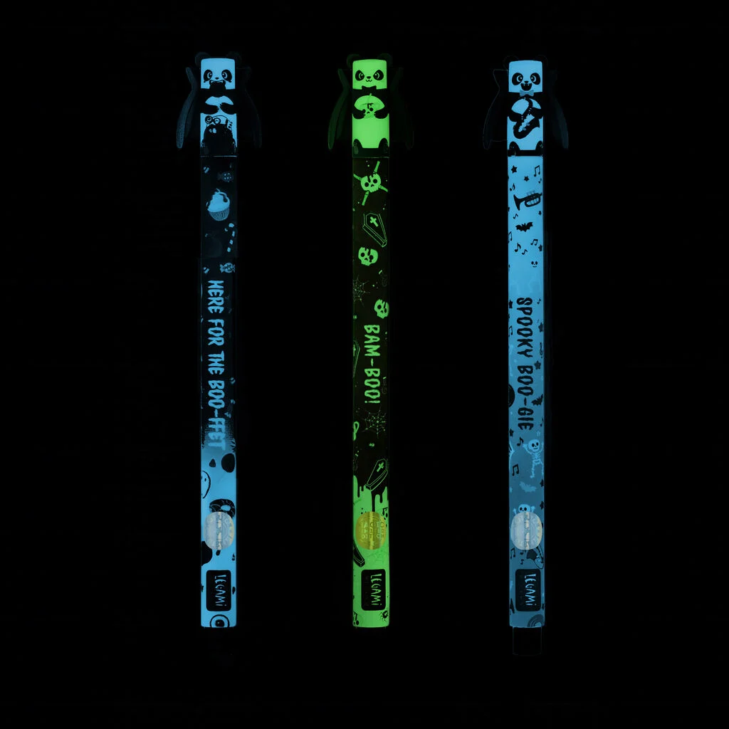 Halloween Radierbarer Gelstift Spooky Party - Erasable Pen Blind Box glow-in-the-dark, panda design, Bleistiftanspitzer, LED, Leuchtendes Schreibwaren