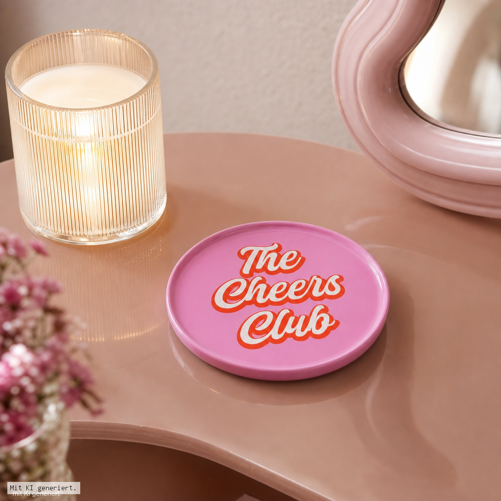 Love Trays Dekotablett XS rund rosa pink, Untersetzer, rund, Dekor, Klebebild