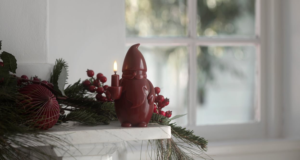 Weihnachtsdekoration, Wichtel-Figur, Keramik, Rot, Kerzenhalter